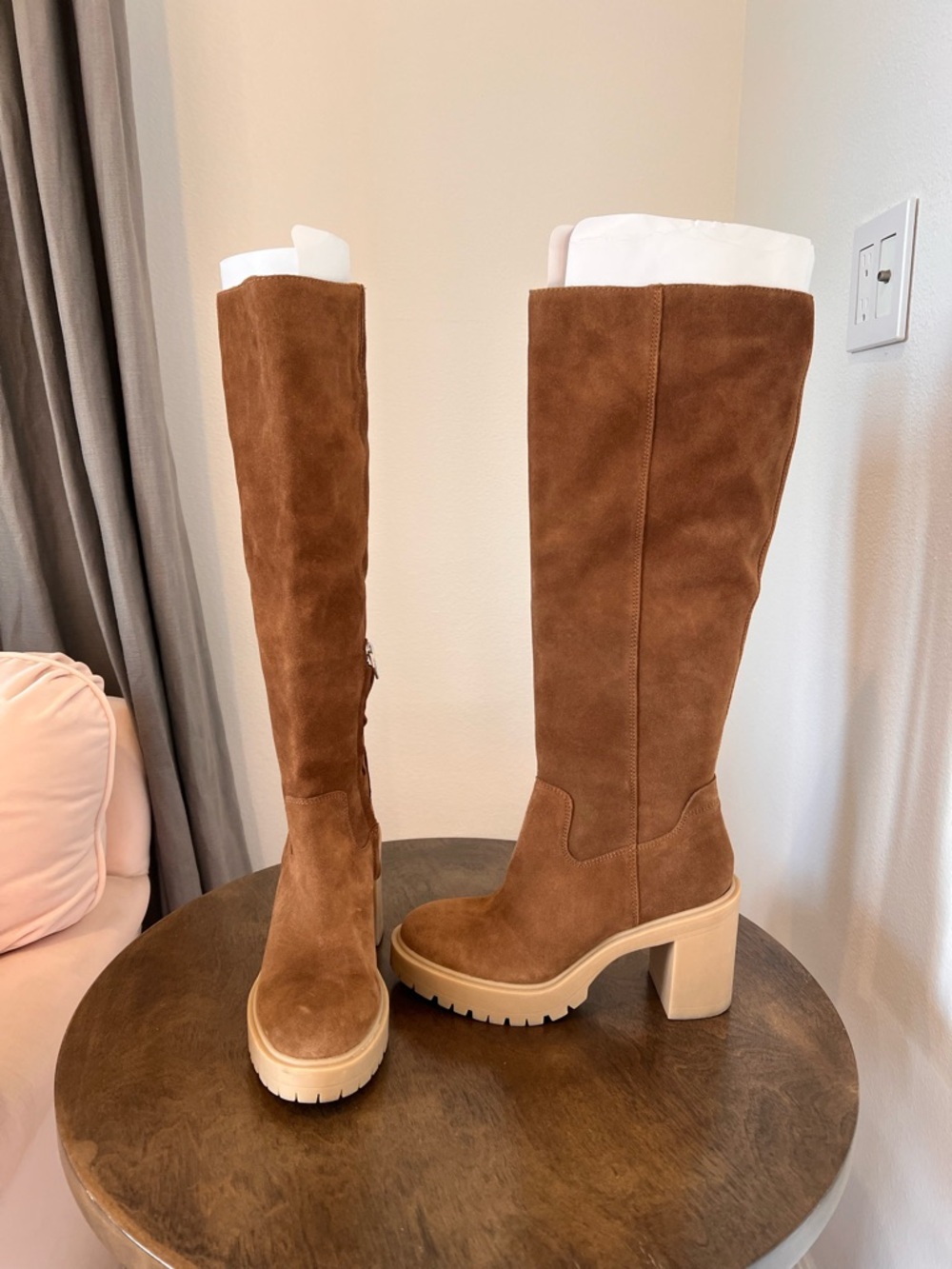 Dolce Vita Women’s Brown Suede Tall Platform Lug Heel Boots 7.5